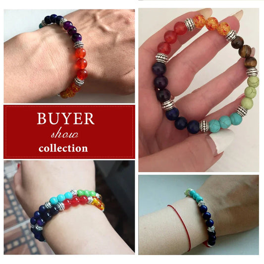 🔮 7 Chakra Healing Stone Bracelet – Adjustable Yoga & Reiki Jewelry ✨
